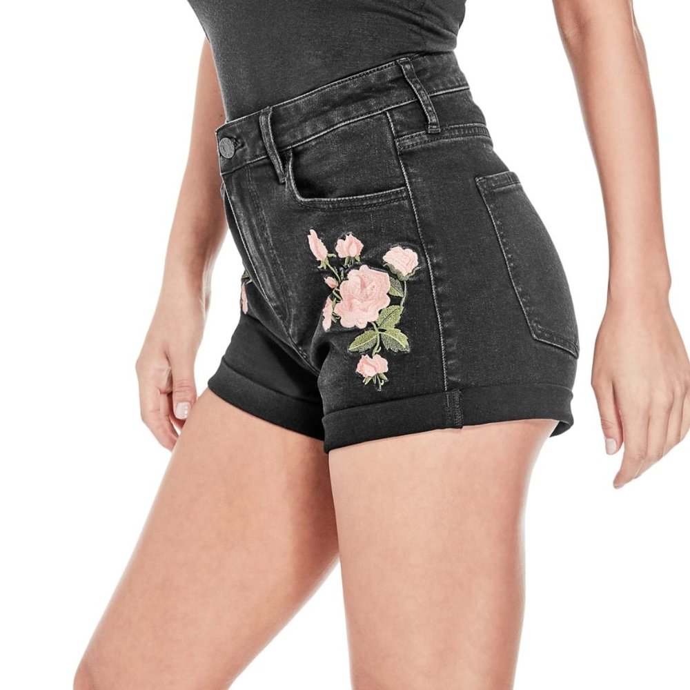 New GUESS Gia High Rise Floral Denim Shorts sz 27